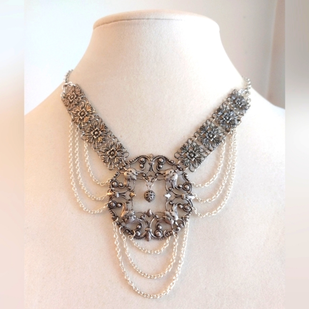 Goth bohemian bellydance filigree necklace